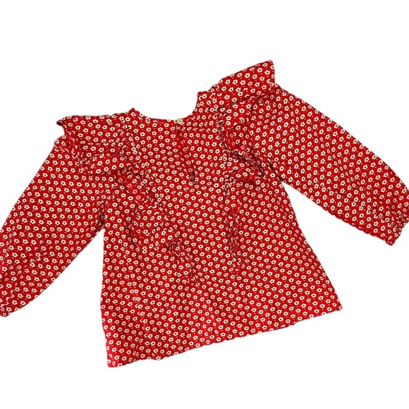 Crewcuts BI864 Red Ruffle Flower Print Girls Cotton Shirt Small - Picture 2 of 4